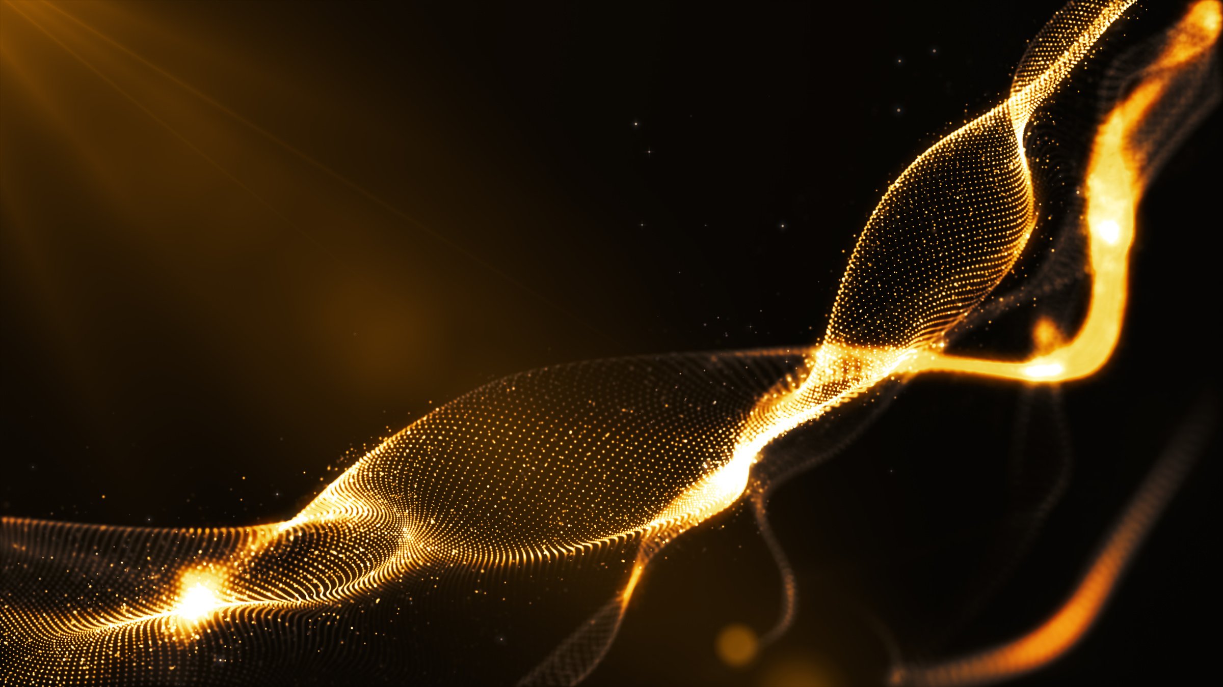 Gold Particles Spark Wave Flow Background. Flicker Particle on B